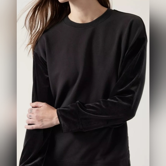 Athleta Women’s Pullover Retroplush Velvet Crewneck Sweatshirt Side‎ Snap Fleece - Picture 1 of 11
